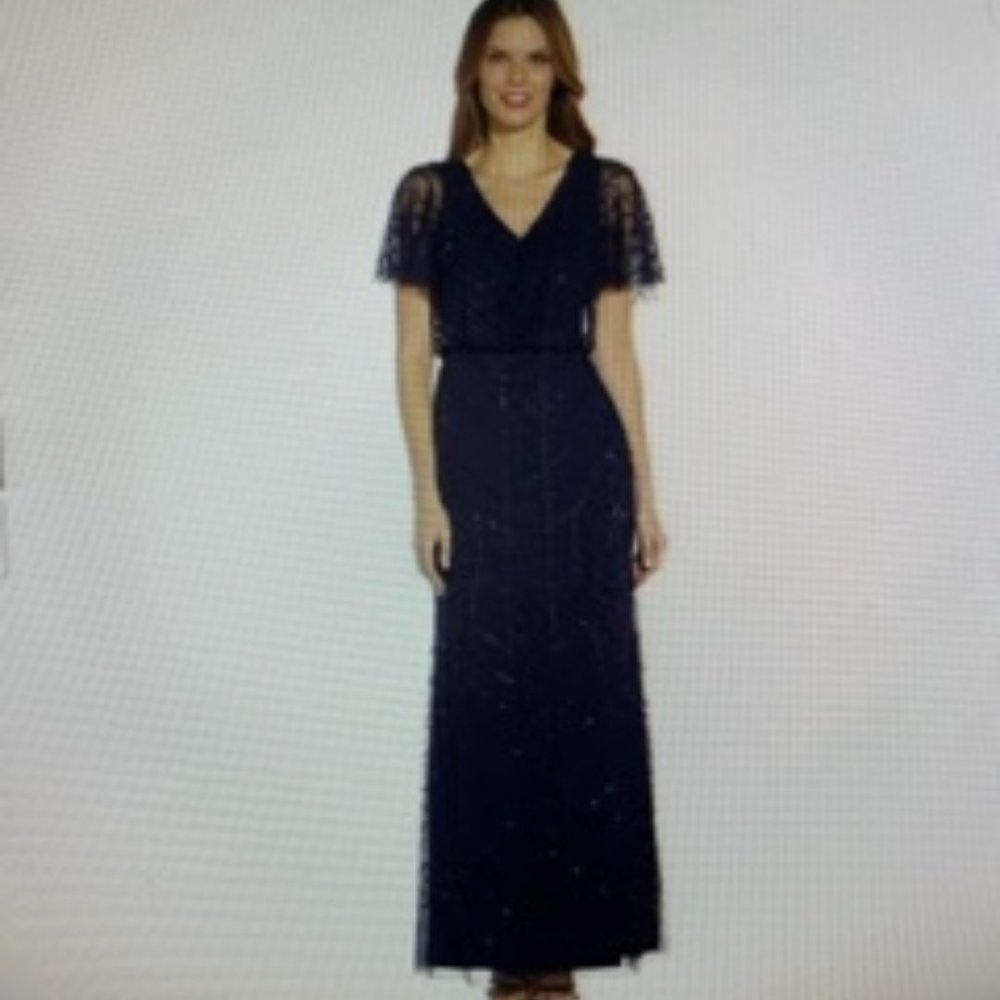 Adrianna Papell  Beaded Blouson Navy  Zipper Dress  NWT Size 12